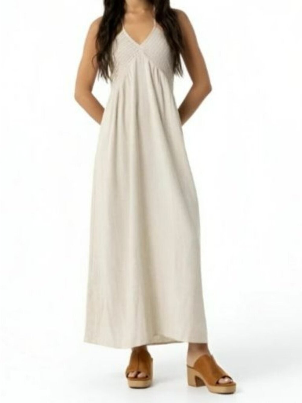 Tiffosi Maxi Dress Beige Halter White Womens Casual Summer Wear